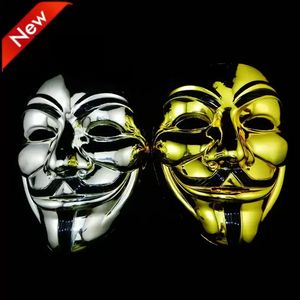 Máscaras de festa Ouro Prata V Máscara Masquerade Máscaras para Vendetta Anônimo Valentine Ball Party Decoração Full Face Halloween Scary Party Mask