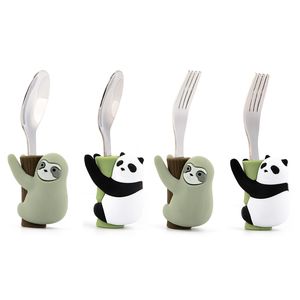 Tazze Piatti Utensili Lofca Baby Cucchiai in silicone Panda Forchetta Bradipo Alimentazione Cibo Impara a mangiare Stoviglie per bambini Senza BPA L220906
