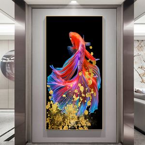 Tela dipinto colore koi pesce olio paesaggista su poster art cuadros e stampe scandinave da parete per soggiorno