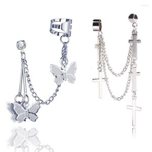 Backs Earrings Silver Butterfly Cross Clip Pendant Double Pierced Earring Ear Hook Stainless Steel Clips Jewelry Girls