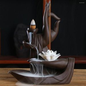 Fragrance Lamps Ceramic Buddha Lotus Hand Shaped Backflow Incense Holder Burner