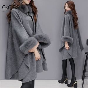 Lã feminina mistura colarinho de pele de casacos de casacos de lã comprida roupas de inverno de inverno Cape Wool Blends Office Lady coreana Mulheres roupas 220906