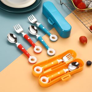 Tazze di piatti utensili per bambini utensili per bambini set di cibo per alimentazione cucchiaio forcella in acciaio inossidabile tinino per bambini cargo gelget per posate cerchio carino 220906