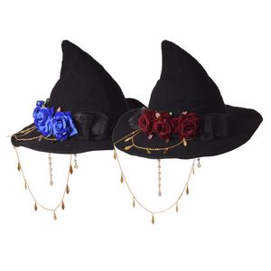 Rose Witch Hat Costume Accessories Women Halloween Headwear Flower Decoration In Darky Gothic Style Lolita