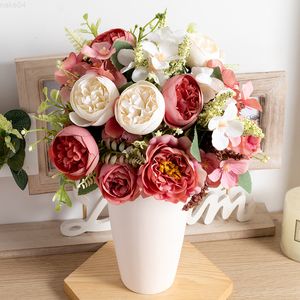 Faux Floral Greenery Beautiful Peony Artificial Flower Silk Wedding Scene Arrangement Autumn Home Dining Table Vase Garden Fake Flower Decoration J220906