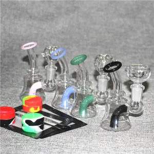 Hopahs White Mini Glass Bong Water Pipe Rigs Blomma 14mm Joint Oil Dry Herb Herbal Bongs Silikon vaxmatta