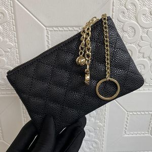 Woman Coin Purse Cowhide Clutch Zipper Passport Bag Caviar Card Bag Grid Pattern Top Luxury Designer Key Chain Buckle Sheepskin Wallet Genuine Leather