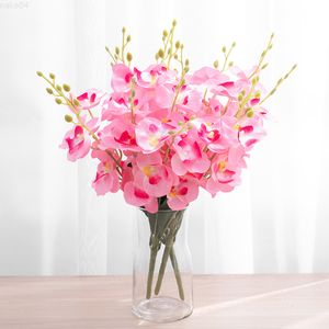 Faux Floral Greenery 5 Forks Silk Artificial Flowers Orchid Bouquet Christmas Decoration For New Year Home Vases Wedding Artificial Plants Flowers J220906