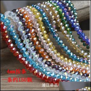 Beaded Strands 4Mm Briolette Crystal Faceted Rondelle Beads Bracelets Strand Elastic Beaded Bracelet Stretchable Bangle Jew Yydhhome Dhuae