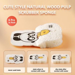 6st i Pack Magic Sponge Eraser Melamine Sponge Natural Wood Pulp Söta djur Stil Rengöringssvamp Moppar för Kökskontor Badrum Rengörare Tool Tool