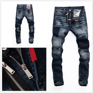 Män jeans hål ljusblå mörkgrå Italien varumärke man långa byxor byxor streetwear denim mager smal rak cyklist jean för d2 toppkvalitetsstorlek 28-38