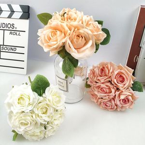 Faux blommor grönare 7 huvuden av brud handbokstäver rosbukett konstgjord blomma falsk blomma grossist hem bröllop fotografering handgjorda diy flöde j220906