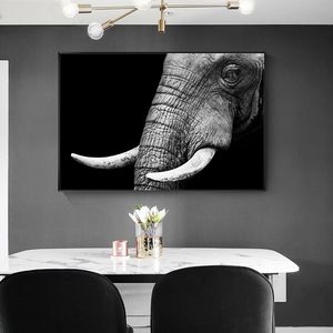 Pintura em preto e branco Elefante selvagem Arte Animal Posters e impressões de Cuadros Wall Art Picture para decoração da casa da sala