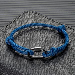 Charm Armbänder MKENDN Mode Männer Frauen Schwarz Messing Mini U Lock Verschluss mit Schraubenstange Einstellbare Nautische Seil Segeln Schmuck Für Paare