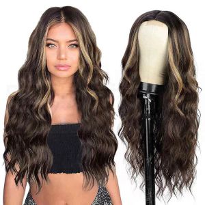 360 150% Nxy Wigs Women's Front Lace Middle Sub Small Pick Dye Long Curly Hair Chemical Fiber Headgear Baby Hair