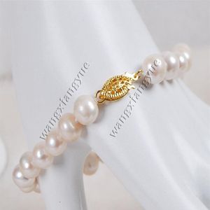 Wholesale 14k gold beads for sale - Group buy 8 mm Genuine Natural White Akoya Cultured pearl bracelet Hand Knotted288c