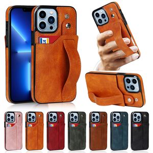 PU Leather Wallet Card Slot Back Cases Wrist Strap Belt Band Rubber Bumper Protective Shockproof Cover For iPhone 14 13 Mini 12 11 Pro Max XR XS X 8 7 Plus Samsung S22 Ultra