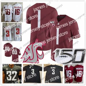 American College Football Wear Custom Washington State Cougars 2019 WSU valfritt namn nummer rött vita grå 10 trey tinsley 18 anthony gordon minshew ncaa 150th jersey 4xl