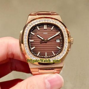New Sport 5713 1 Brown Dial Automatic Mens Watch Rose Gold Steel Case Bracelet Sapphire Diamond Bezel Gents Watches P-A15A331U