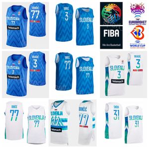 Printed 2022 EuroBasket Slovenia Basketball Jersey Luka Doncic 77 3 Goran Dragic 10 Mike Tobey 11 Jaka Blazic 30 Zoran Dragic 8 Edo Muric Blue White National Team