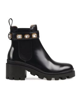 womens fashion patent leather ankle boots women trip embellished leather chelsea boot with Detachable crystal and gold-tone metal logo-embellished strap