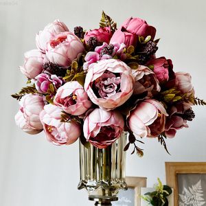 Faux Floral Greenery Large Artificial Peony Flower Silk Fake Flowers For Vase Home Living Room Bedroom Decor Christmas Wedding Table Center Bouquet J220906