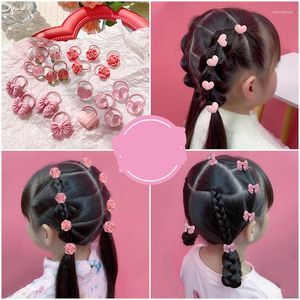 Haarschmuck Rosa Acrylharz Blume Herz Schleife Gummibänder Haarnadeln für Mädchen Gummibänder Baby Kinder Pins Clips