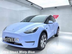 Premium Ultra Gloss Misty Blue Vinyl Wrap Sticker Whole Shiny Car Wrapping Covering Film With Air Release Initial Low Tack Glue Self Adhesive Foil 1.52x20m 5X65ft