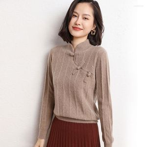 Kadın Sweaters Kadınlar Sonbahar ve Kış Tarzı Çin Retro Cheongsam Kaşmir Kadın Disk Düğmesi Hollow Zarif Gevşek Şık