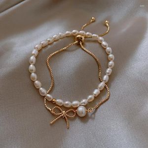 Frend Freshwater Pearl Girlfriendl Girlfriends Bracelet Student Feminino Terme-peças Temperamento de duas peças elástico simples puxível