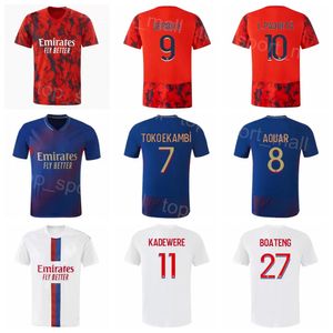 2022 2023 Club Lyon Soccer Jersey 9 DEMBELE 7 TOKO EKAMBI 11 KADEWERE 10 PAQUETA 8 AOUAR 15 FAIVRE Football Shirt Kits Navy Blue Red White Color Custom Name Number