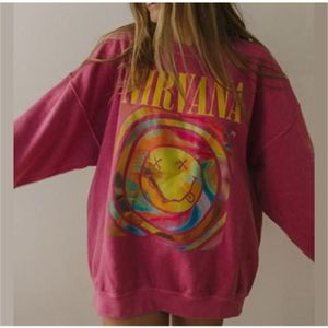 Hoodies للنساء Swefsshirts حمراء الحرف طباعة من النوع الثني قميص عتيقة الشارع الشارع هوديي طويلة الأكمام طويلة بالإضافة إلى أزياء أعلى الخريف 220907