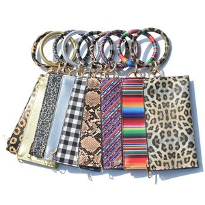 Key Rings Key Ring Wallets Bracelet Keychain Women Leopard Soft Leather Keys Holder With Phone Pocket Fashion Wallet Bangle Mjfashion Dh4Gh