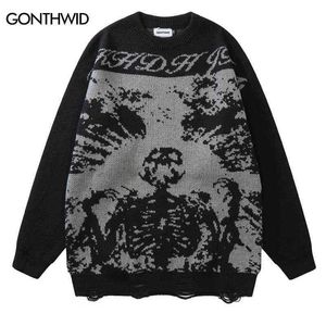 Blusas masculinas suéter de malha de hip hop y2k grunge mass rasgado de malha esquipão punk jumpers góticos suéteres de streetwear harajuku pullovers t220906