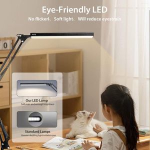 Table Lamps LED Folding Metal Desk Lamp Clip On Light Clamp Long Arm Diming 3 Colors Adjustable For Living Room Reading Computers