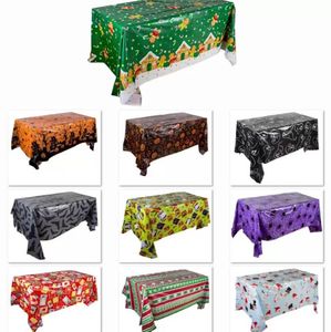 Christmas Pvc Table Cloth Dinner Party New Year Printed Rectangle Waterproof Tablecloth Halloween Table Cover Decorations