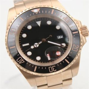 44MM Automatic Gold Stainless Steel Bracelet Date Mens Watches Top 2813 Black Dial Ceramic Top Ring Luminous Hands Sapphire Mechan202E