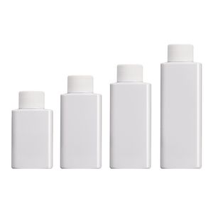 Packing Empty Plastic White Bottle Flat Shoulder Square Shape PET White Screw Lid With Inner Plug Portable Refillable Cosmetic Packaging 60ml 100ml 120ml 150ml
