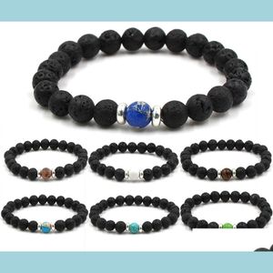 Charm-Armbänder Natürliche Lavastein-Armbänder 7 Chakra-Yoga-Perlen Ätherisches Öl-Diffusor-Armband Für Frauen Männer Vulkanisch Dhseller2010 Dhwwa