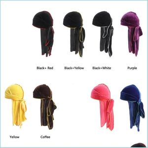 Beanie/Skull Caps New Durag Veet Durags Pirate Hat Biker Headwear Headwrap Mens Long Tail Hats Caps Men Women Bandana Cap Fa Lulubaby Dhubq