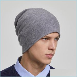 Gorro/crânio tampas 2022 homens homens 100% lã australiana malha de inverno chapéu de capa de cashmere chapéus para mulheres malha de moda ou dhf0r