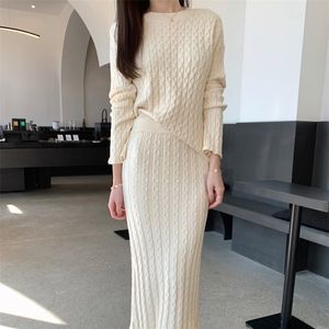 Dwuczęściowa sukienka Koreańska dzianiny Kobiet Kobiety z długim rękawem swobodny luźny sweter sweter z wysokim talią Bodycon Zestawy jakość 220906
