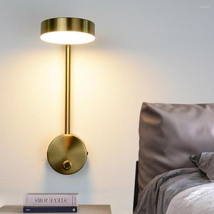 مصباح الجدار أضواء حديثة 9W مع مفتاح LED مصابيح LED Gold Living Living Bedide Spedide for Bedroom Sconce