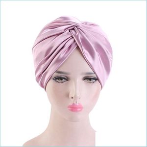 Beanie/Skull Caps Night Sleep Hat Durags Women Silky Durag Turban Cap Woman Hair Care Head Wrap Girls Shower Hats Salon Makeup Caps L Dhf9O