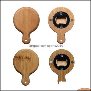 Openers Creative Bamboo Wooden Bottle Opener With Handle Coaster Fridge Magnet Decoration Beer Engrave Logo 4611 Q2 Drop Delivery 202 Dhn7C