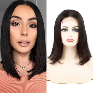 4x4 HD Lace Closure Human Hair Wigs Middle Part Pre Plucked Indian Straight Short Bob Wig