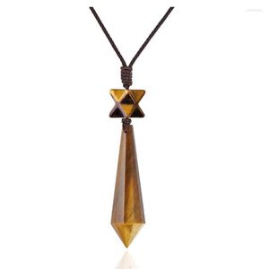Подвесные ожерелья fyjs Уникальный плетение ручной плетения Prism и Merkaba Star Point Tiger Eye Cone