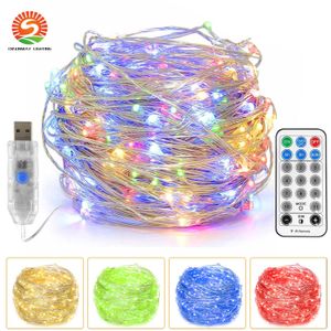 10m 100 LED Fairy Lights USB String Lights 11 -lägen Firefly Light Dimning Timing Memory Funktion för utomhusfest julheminredningar RGB varm vit