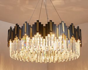 Runde LED -Kristall Kronleuchter 3 Farbdimmen Schwarz Gold Körper Anhänger Licht für lebende Hotellobby Beleuchtung