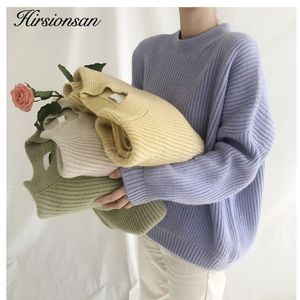 여자 스웨터 hirsionsan o neck cashmere 우아한 여성 스웨터 한국의 대형 니트 풀오버 캐주얼 소프트 여성 점퍼 캔디 컬러 220906